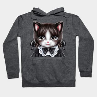 Cat with Black Anime eyes dressed as Wednesday Addams Hoodie